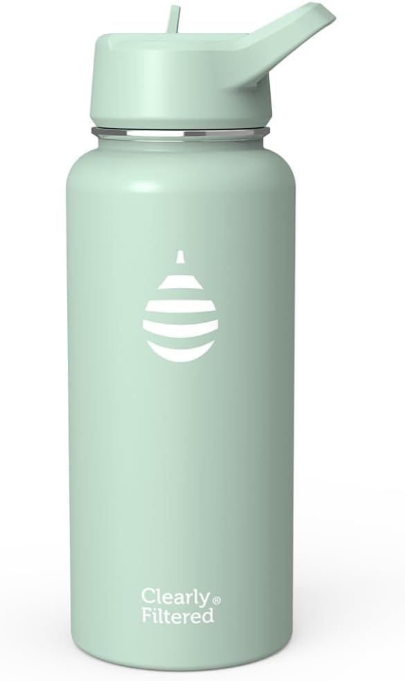 Clearly Filtered Water Bottle | Removes 220+ Contaminants, Double-Wall Insulated Stainless Steel, BPA/BPS Free, Phthalate Free, Filters Flouride Lead Chlorine (32oz, Mint)