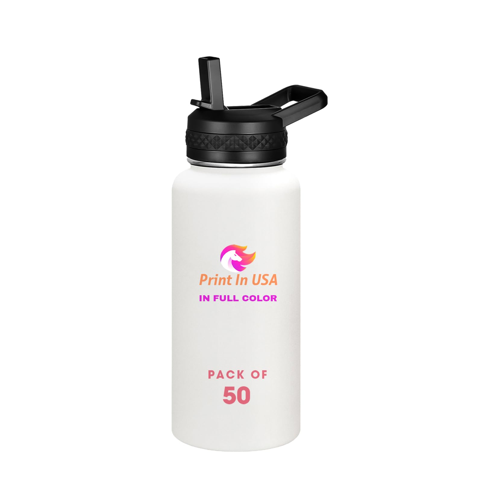 Personalized Custom Print in USA Water Bottle 10Pcs 32oz Stainless Steel Double Wall Coffee Cup with Lid & Straw Insulated Tumbler with Colorful Text Logo Photo