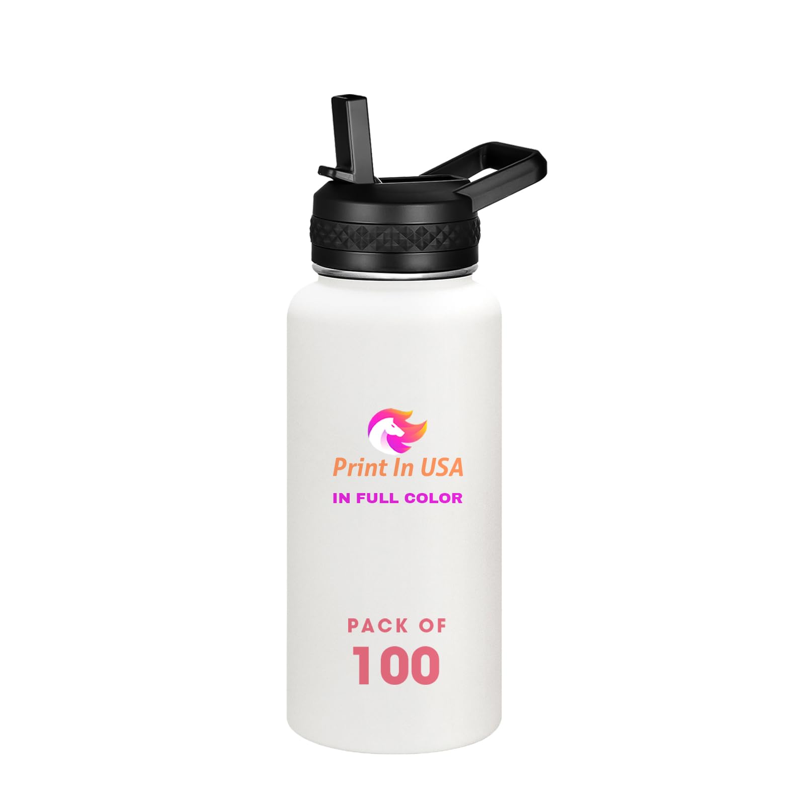 Personalized Custom Print in USA Water Bottle 10Pcs 32oz Stainless Steel Double Wall Coffee Cup with Lid & Straw Insulated Tumbler with Colorful Text Logo Photo