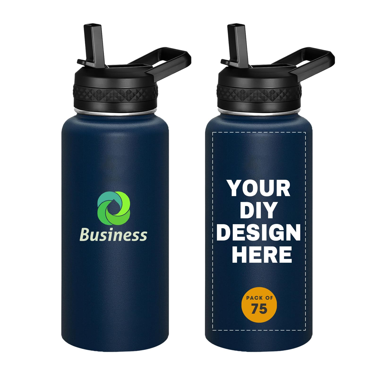 Personalized Custom Water Bottles with Text Logo Print in USA 32oz 10 Pcs Double Wall Stainless Steel Leakproof Wide Mouth Cups with Flip Straw