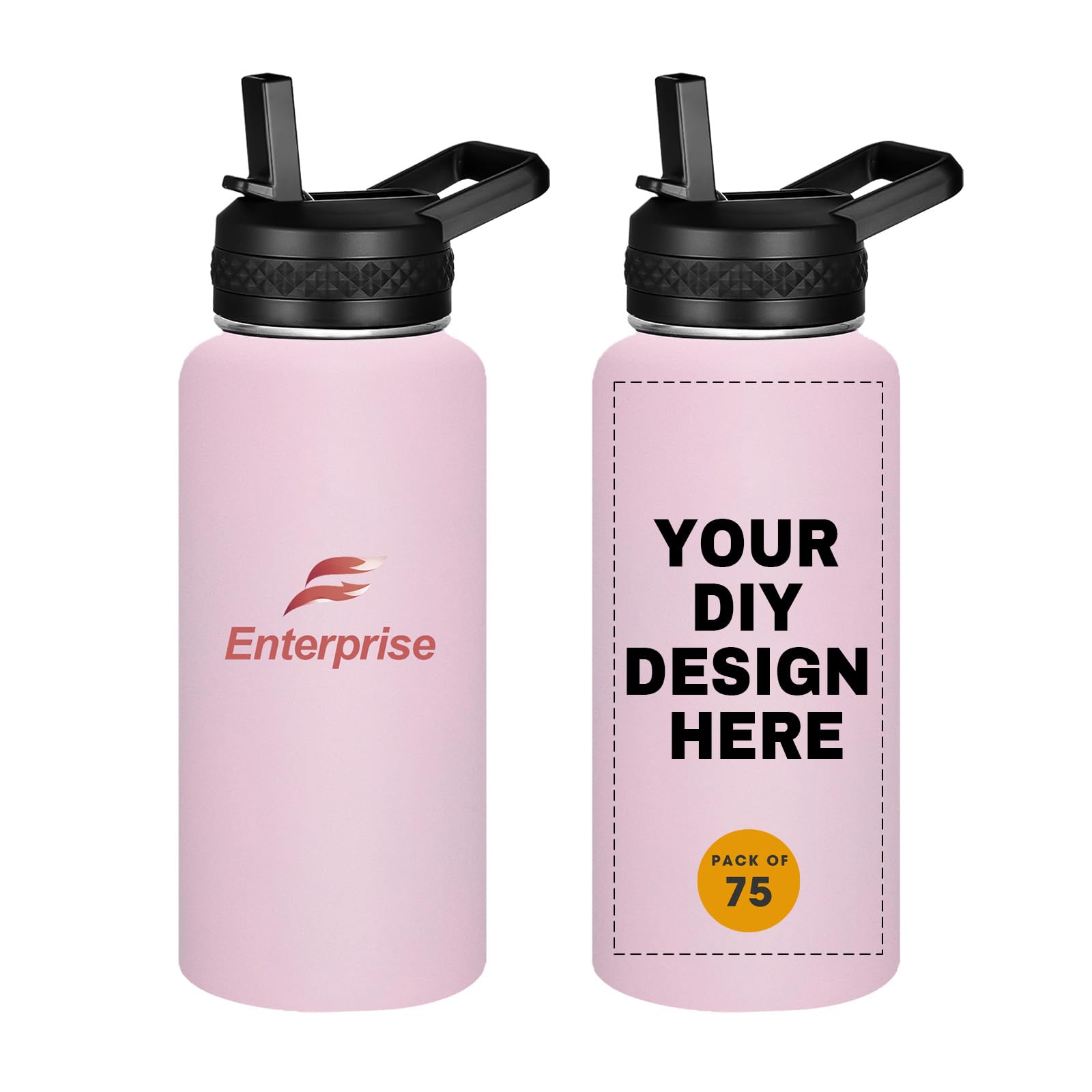 Personalized Custom Water Bottles with Text Logo Print in USA 32oz 10 Pcs Double Wall Stainless Steel Leakproof Wide Mouth Cups with Flip Straw
