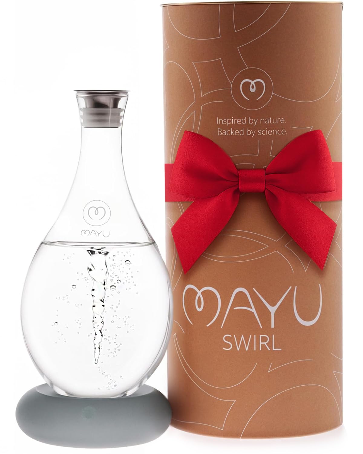 MAYU Swirl Structured Water Carafe - Innovative Vortex Technology Handblown Pitcher. Post Reverse Osmosis Filter Aerating Water Dispenser Stand 1.5 Liter| 51 Oz Dining Glass Jug Design (Earth Base)