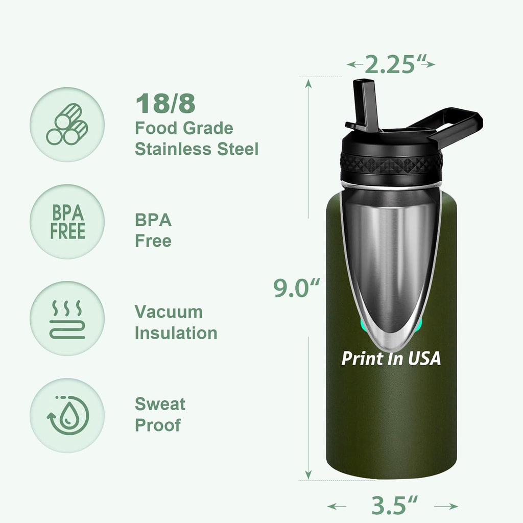 Personalized Custom Print in USA Water Bottle 10Pcs 32oz Stainless Steel Double Wall Coffee Cup with Lid & Straw Insulated Tumbler with Colorful Text Logo Photo