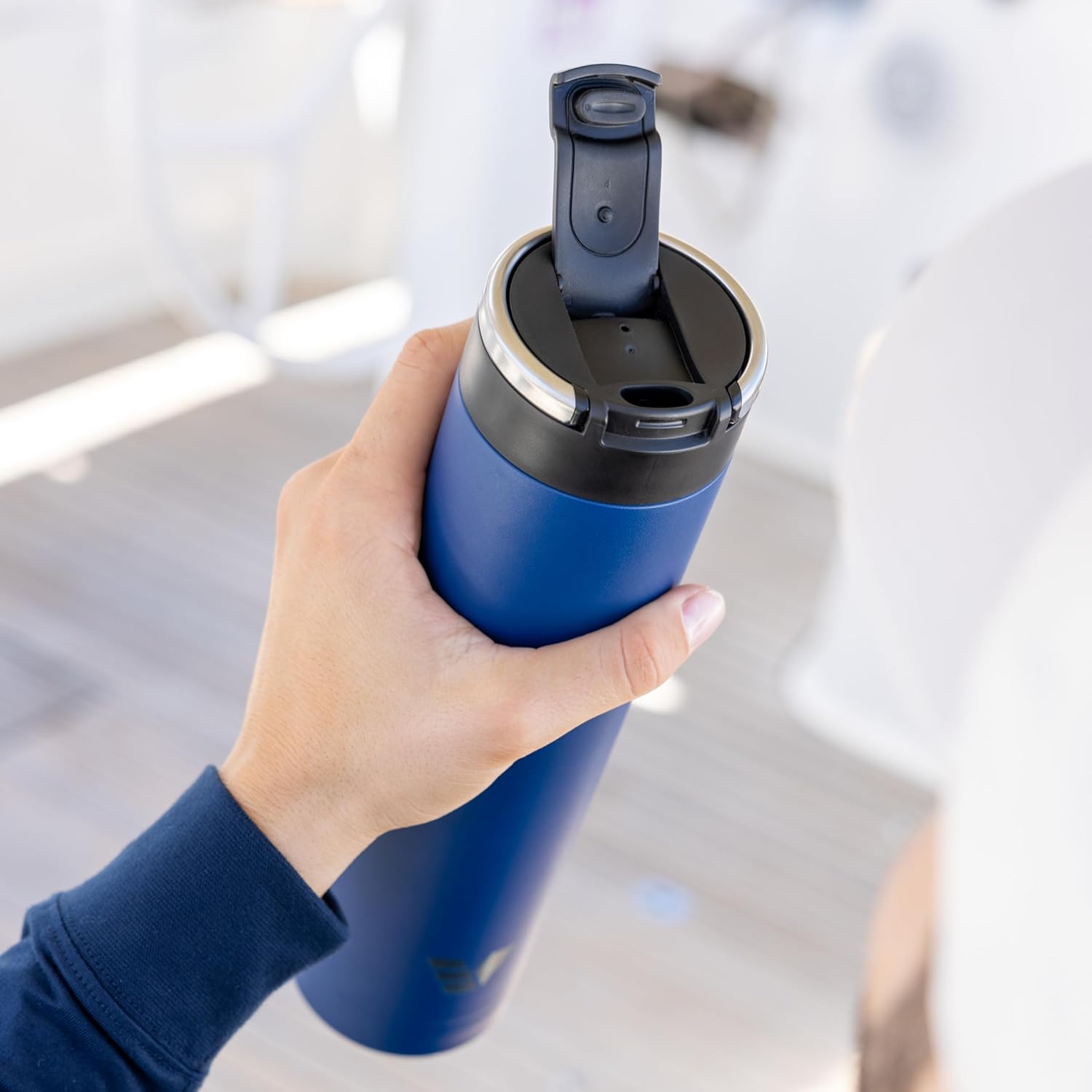 Super Maxi Stainless Steel Water Bottle 36oz - Double wall vacuum insulated | Integrated carry handle | leak proof flip top lid | Lightweight & stylish - Blue