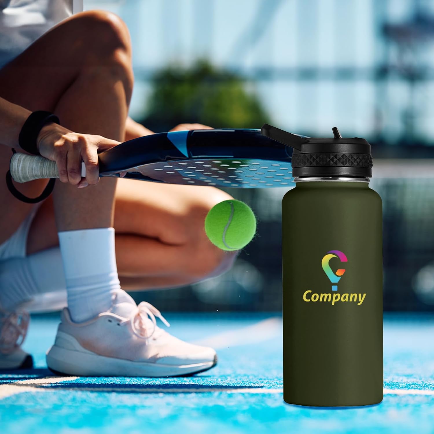 Personalized Custom Water Bottles with Text Logo Print in USA 32oz 10 Pcs Double Wall Stainless Steel Leakproof Wide Mouth Cups with Flip Straw