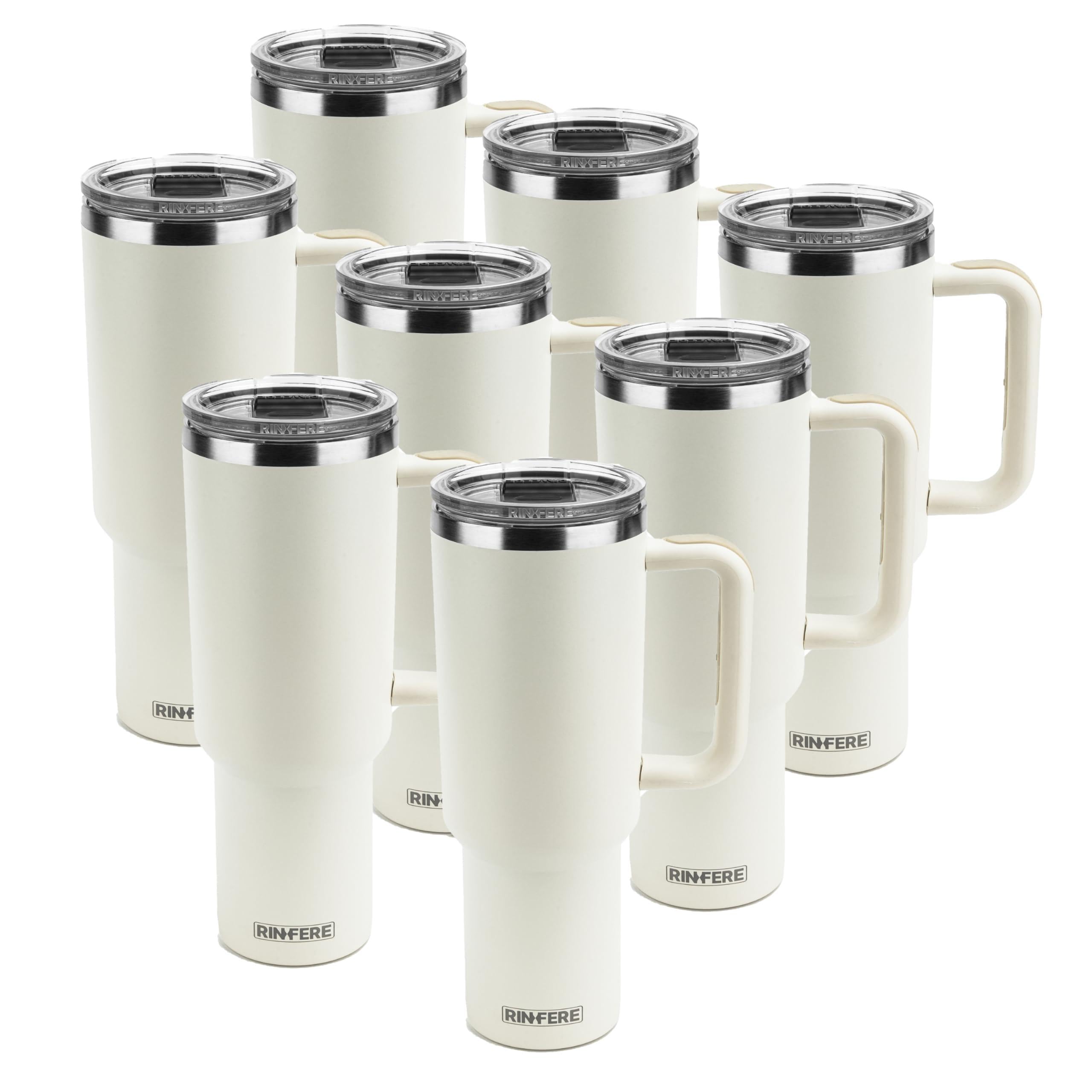 40 Oz Tumbler with Handle, Straw and Slide Lid - 100% Leak Proof, Cup Holder Compatible for Travel - Insulated Stainless Steel Cup (Sand, 4 Pack)