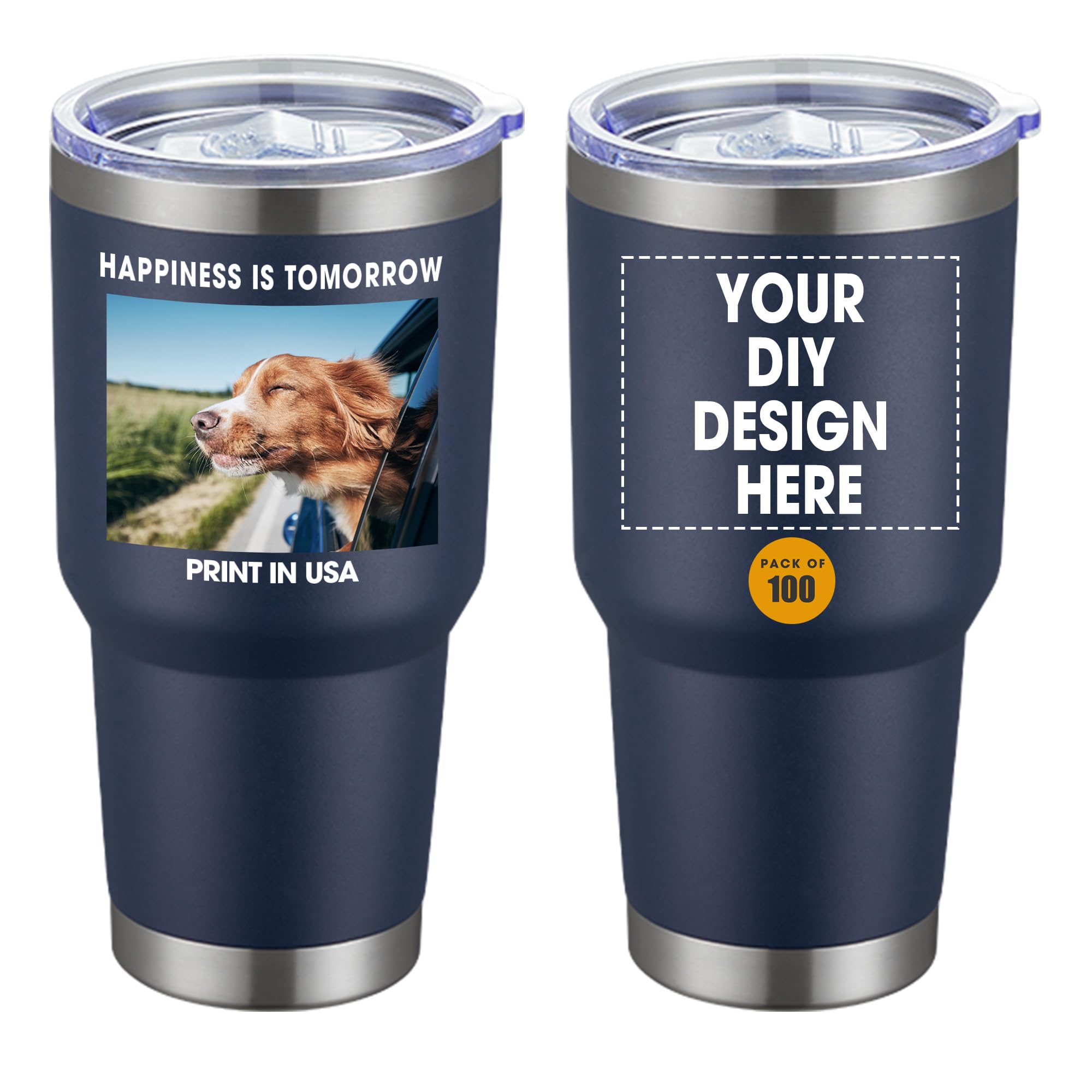 Personalized Custom Tumbler Print in USA 24 Pcs 30oz Stainless Steel Coffee Cup with Lid & Straw Double Wall Insulated Tumbler with Colorful Text Logo Photo