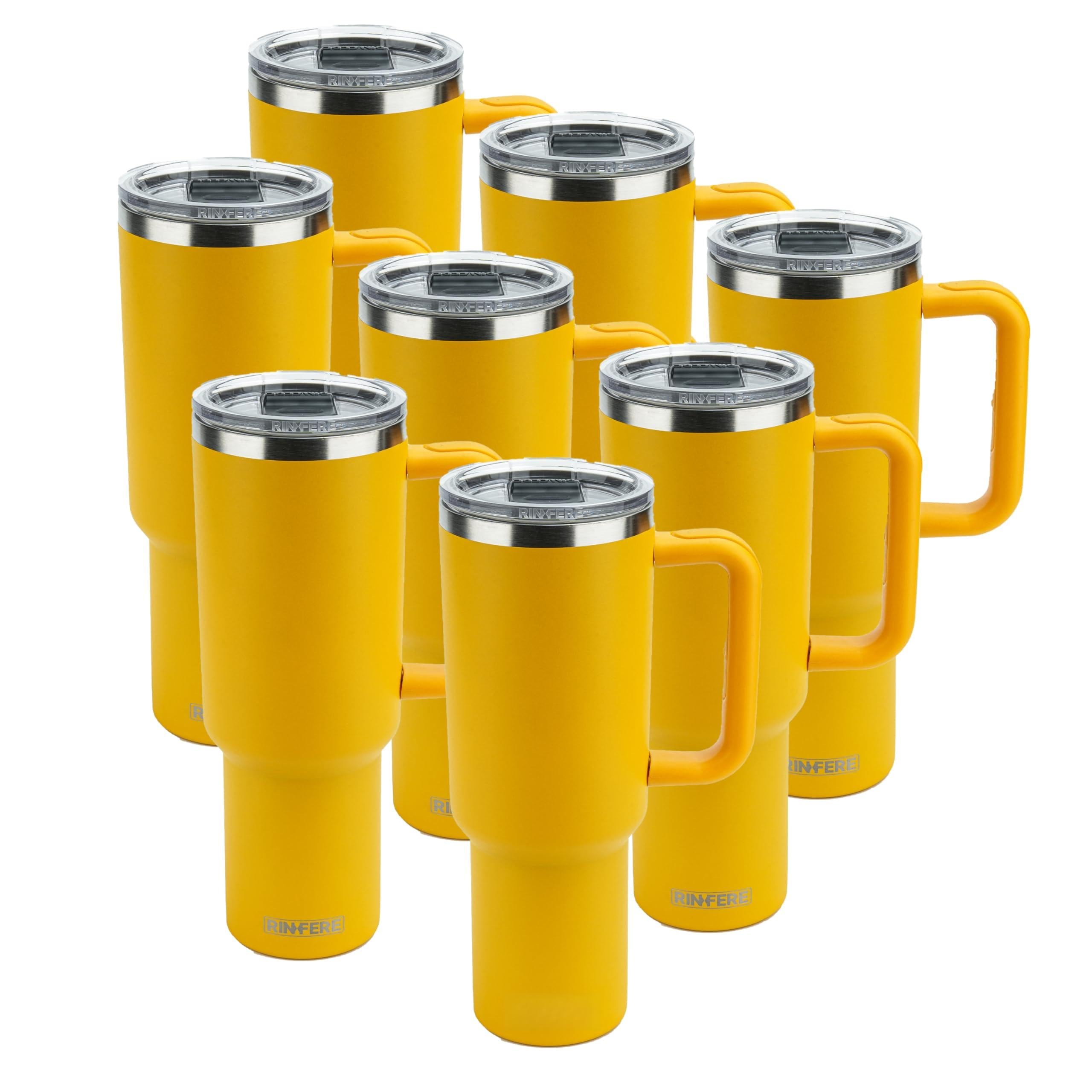 40 Oz Tumbler with Handle, Straw and Slide Lid - 100% Leak Proof, Cup Holder Compatible for Travel - Insulated Stainless Steel Cup (Sand, 4 Pack)