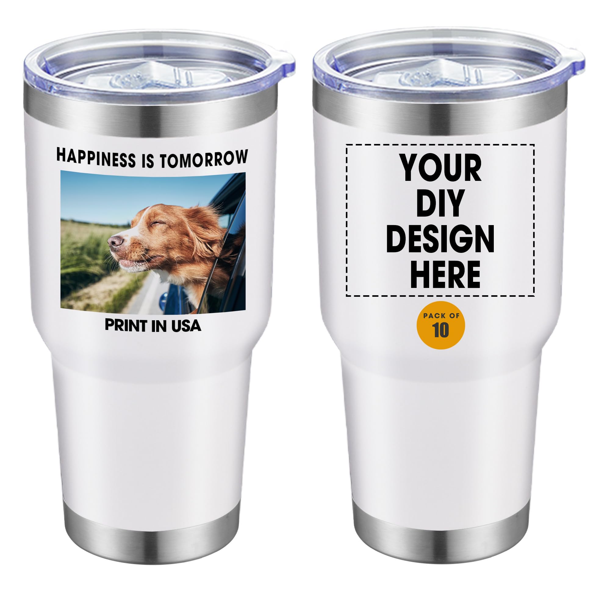 Personalized Custom Tumbler Print in USA 24 Pcs 30oz Stainless Steel Coffee Cup with Lid & Straw Double Wall Insulated Tumbler with Colorful Text Logo Photo