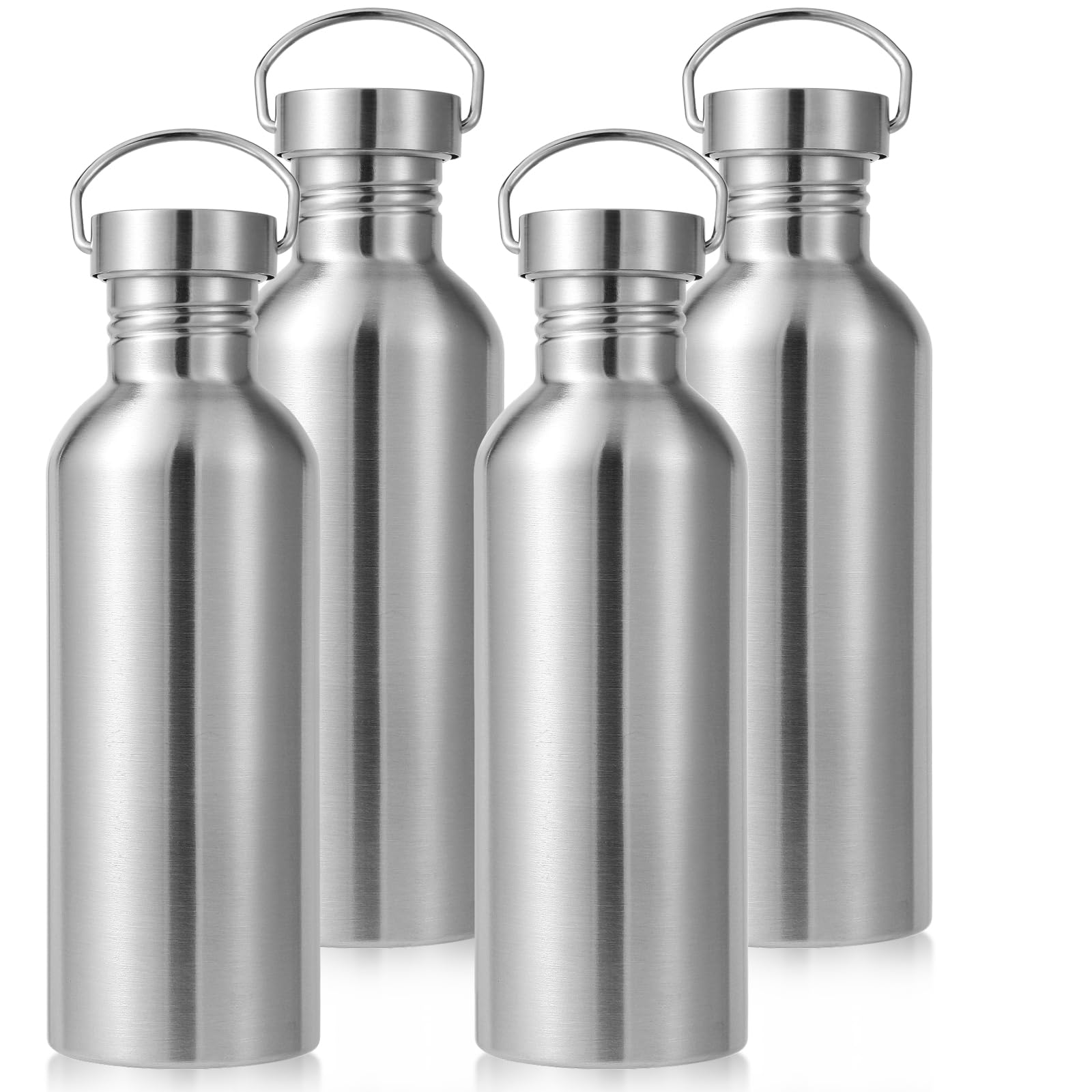 Volhoply 12oz Uninsulated Single Walled Water Bottle, Stainless Steel Reusable Water Bottles with Handle, BPA Free & Plastic Free 18/8 304 Metal Water Bottles for Camping, Hikers, Cyclists