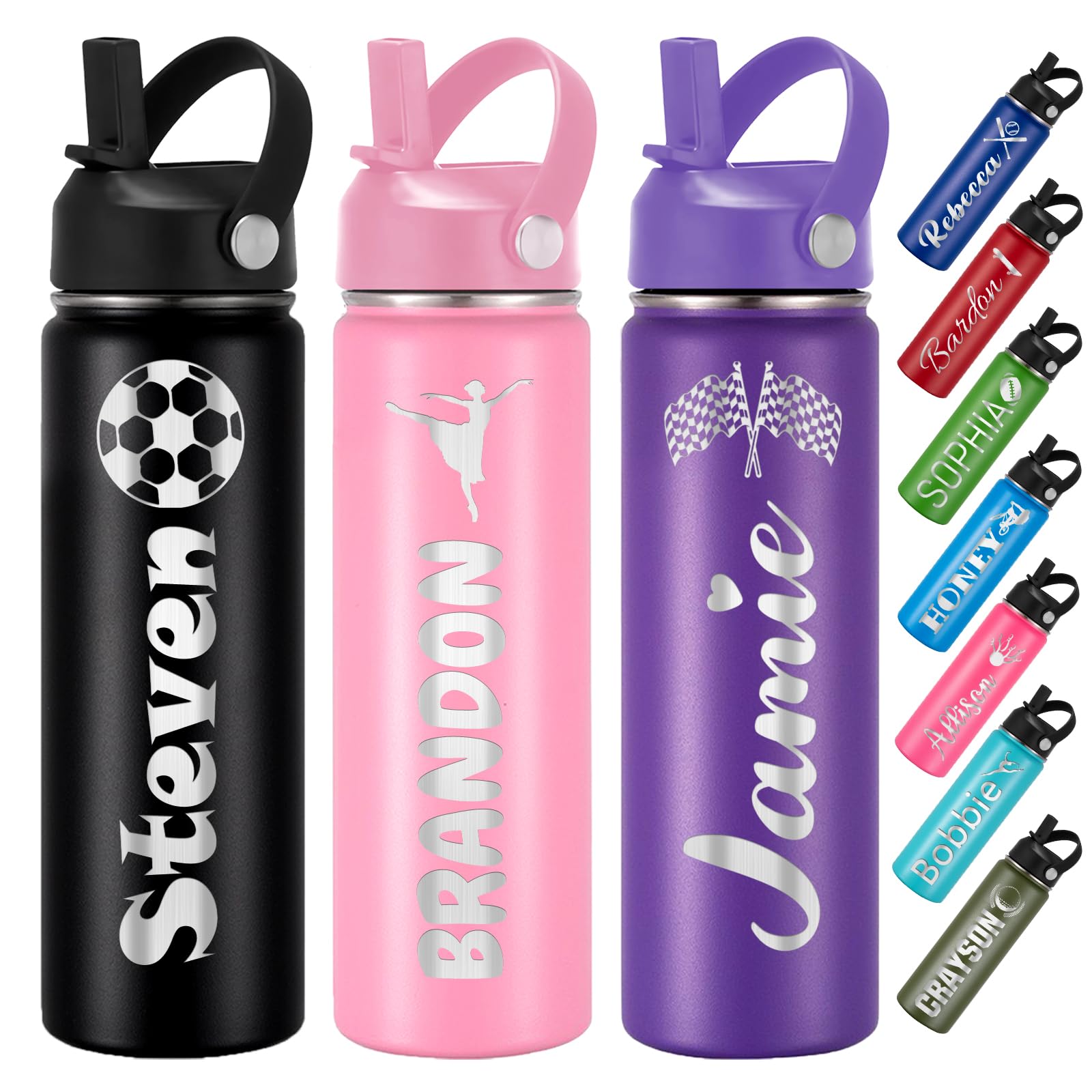 Custom Personalized Water Bottle for Kids Customized Water Bottles with Name Customizable Stainless Steel Insulated Cups 12/16/18/24/32/40 oz for School Girls Boys Toddler