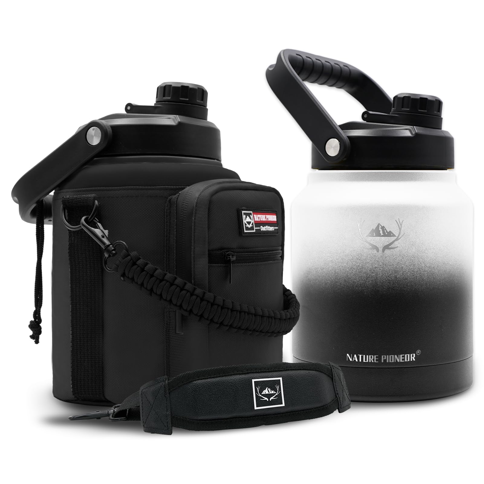 NATURE PIONEOR 1 Gallon Insulated Water Bottle - Double Vacuum Stainless Steel 128 oz Water Bottle with Holder/Carrier, Wide Mouth 1 gallon Water Jug for Outdoor Sports, Hiking, Camping, Gym