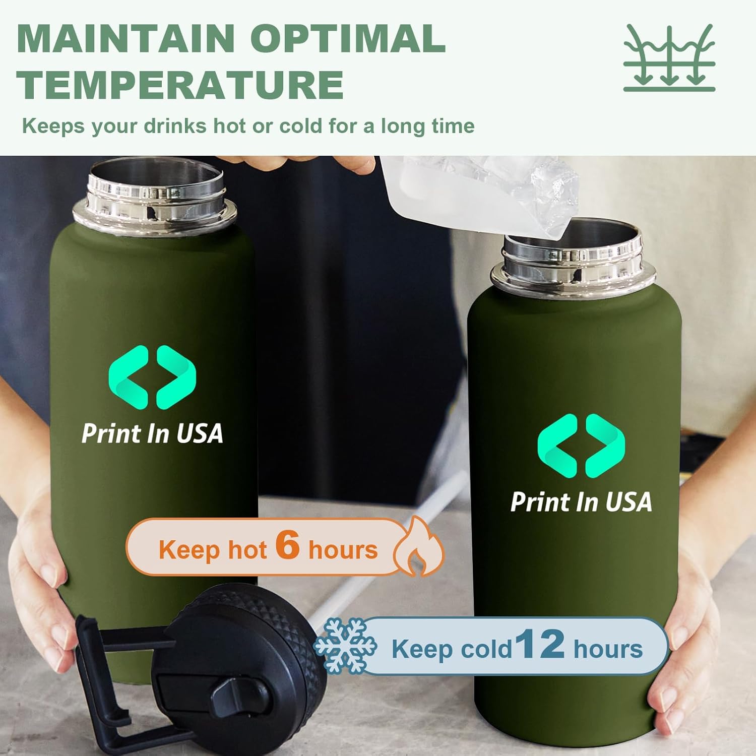 Personalized Custom Print in USA Water Bottle 10Pcs 32oz Stainless Steel Double Wall Coffee Cup with Lid & Straw Insulated Tumbler with Colorful Text Logo Photo