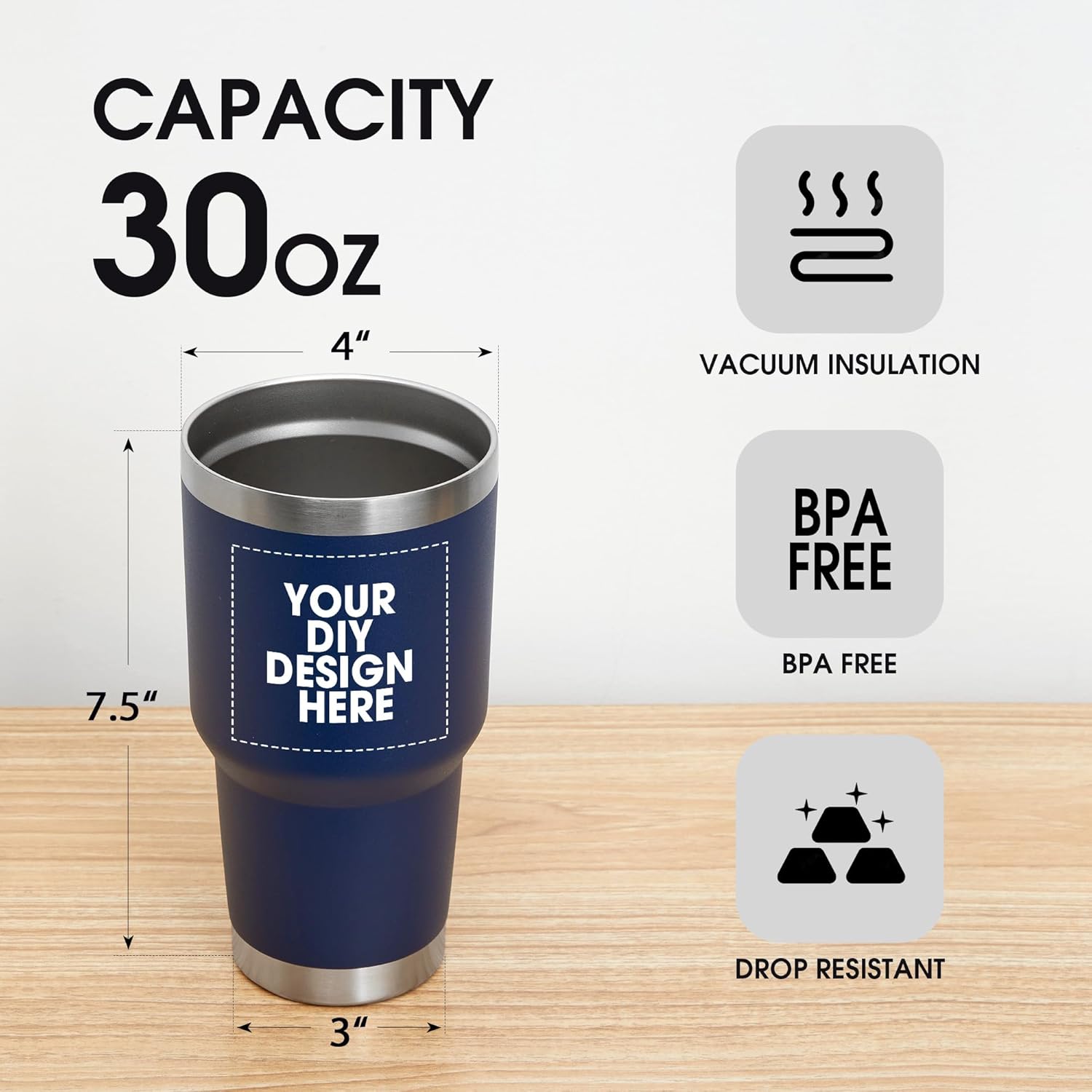 Personalized Custom Tumbler Print in USA 24 Pcs 30oz Stainless Steel Coffee Cup with Lid & Straw Double Wall Insulated Tumbler with Colorful Text Logo Photo