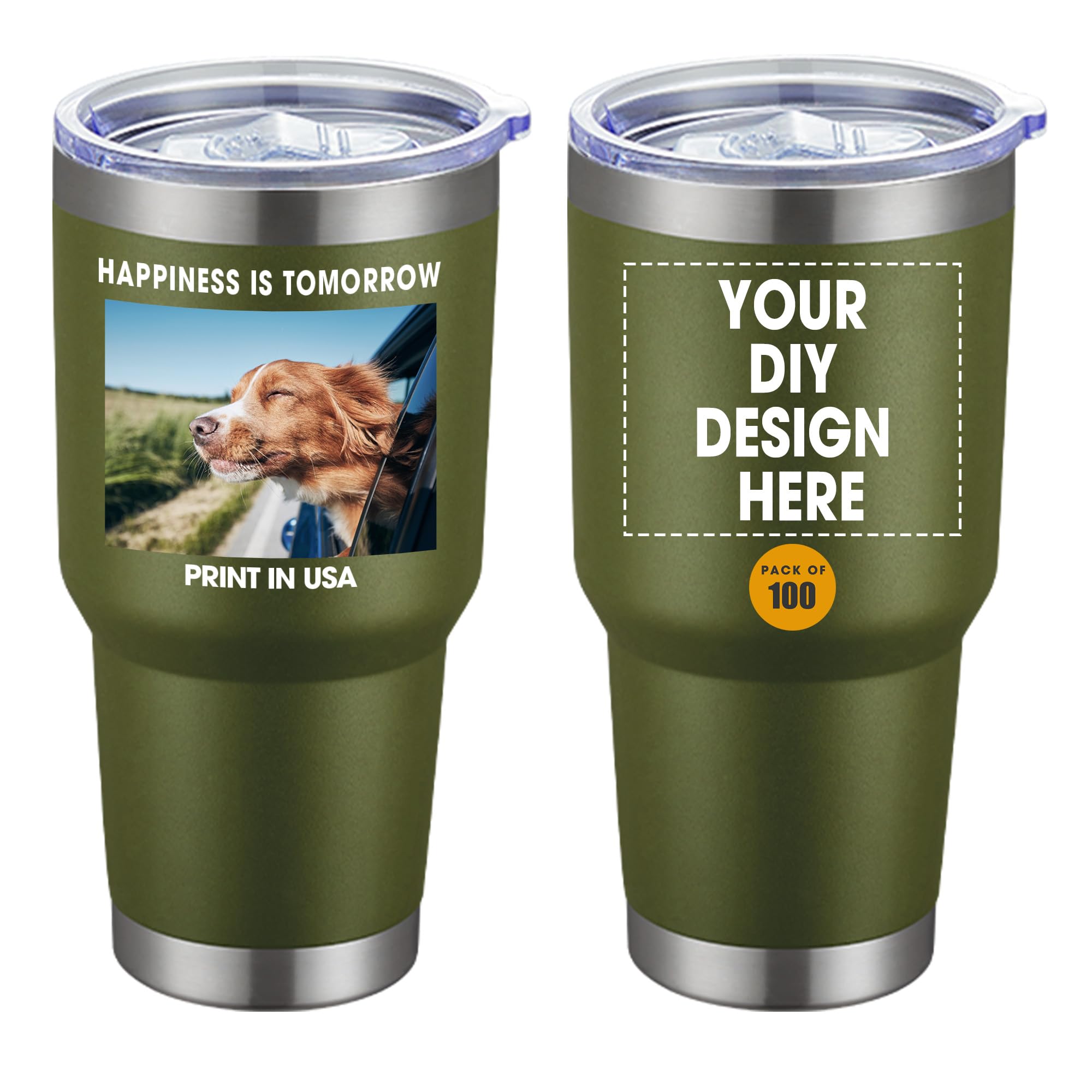 Personalized Custom Tumbler Print in USA 24 Pcs 30oz Stainless Steel Coffee Cup with Lid & Straw Double Wall Insulated Tumbler with Colorful Text Logo Photo