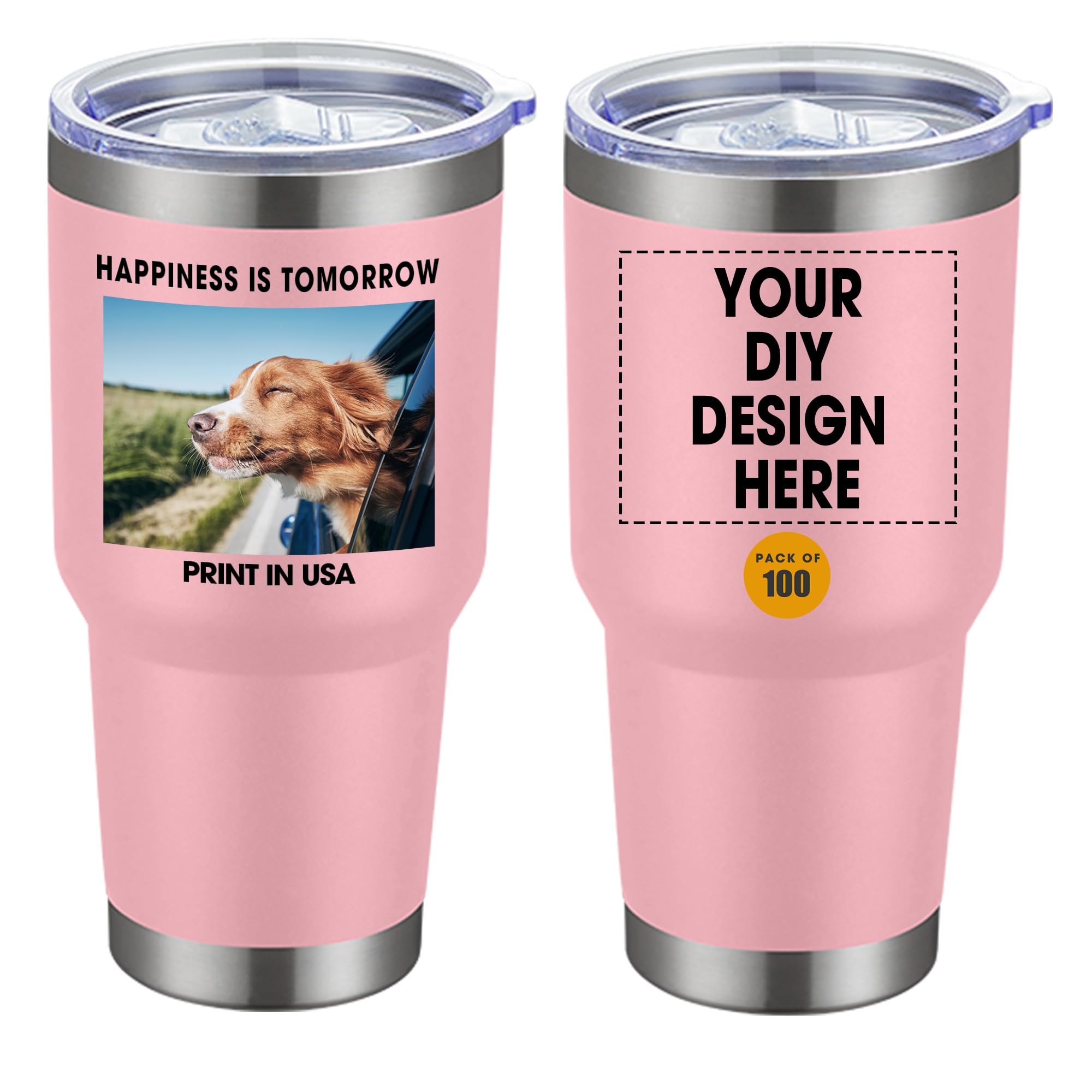 Personalized Custom Tumbler Print in USA 24 Pcs 30oz Stainless Steel Coffee Cup with Lid & Straw Double Wall Insulated Tumbler with Colorful Text Logo Photo