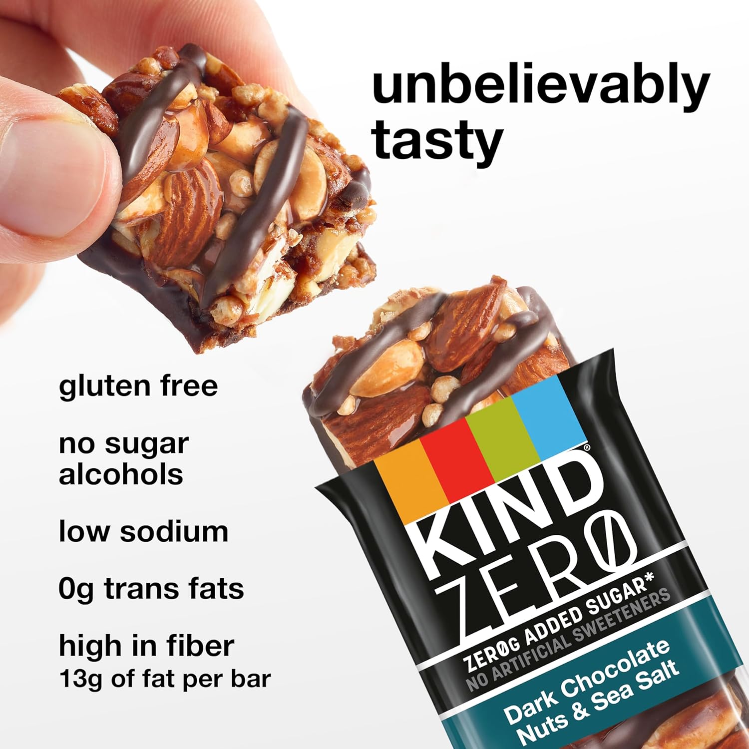 KIND ZERO Added Sugar Bars, Dark Chocolate Nuts and Sea Salt, Keto Friendly Snacks, Gluten Free, 5g Protein, 5 Count