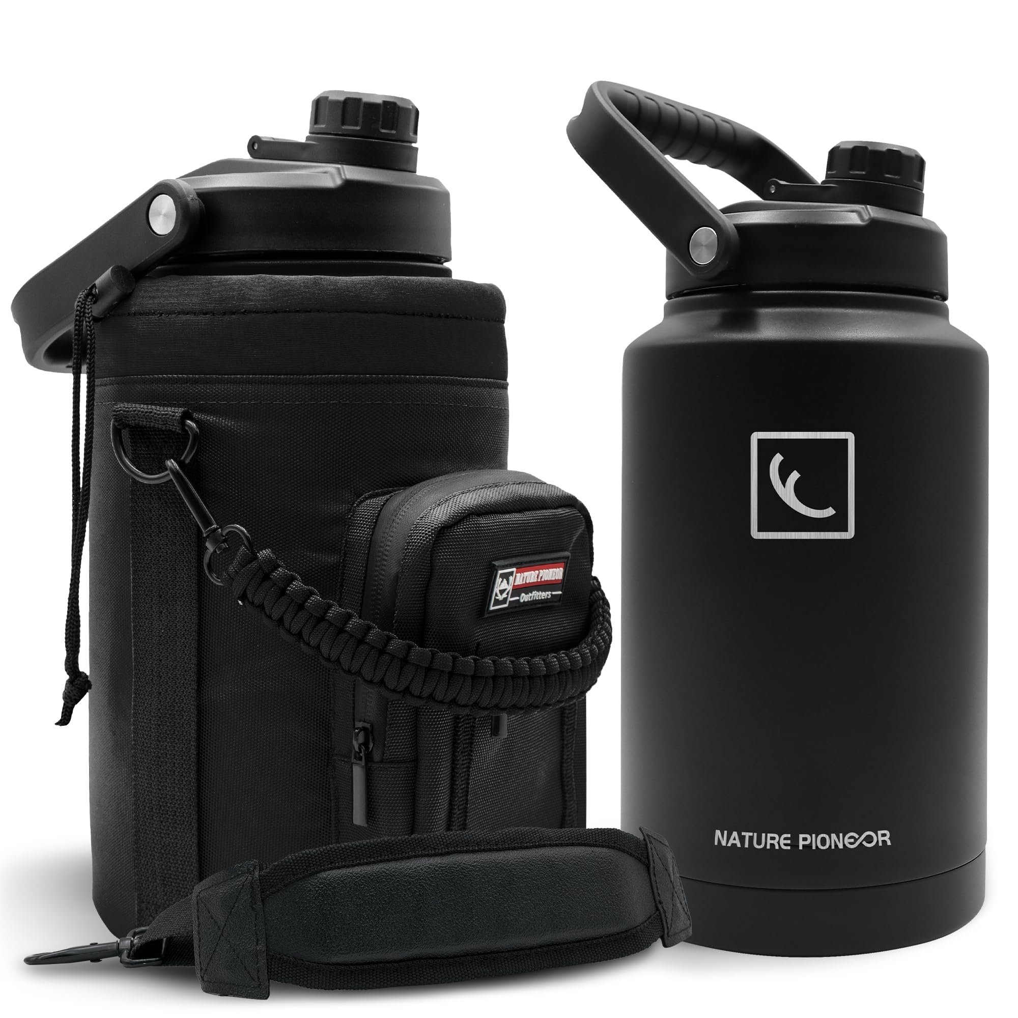 NATURE PIONEOR 1 Gallon Insulated Water Bottle - Double Vacuum Stainless Steel 128 oz Water Bottle with Holder/Carrier, Wide Mouth 1 gallon Water Jug for Outdoor Sports, Hiking, Camping, Gym