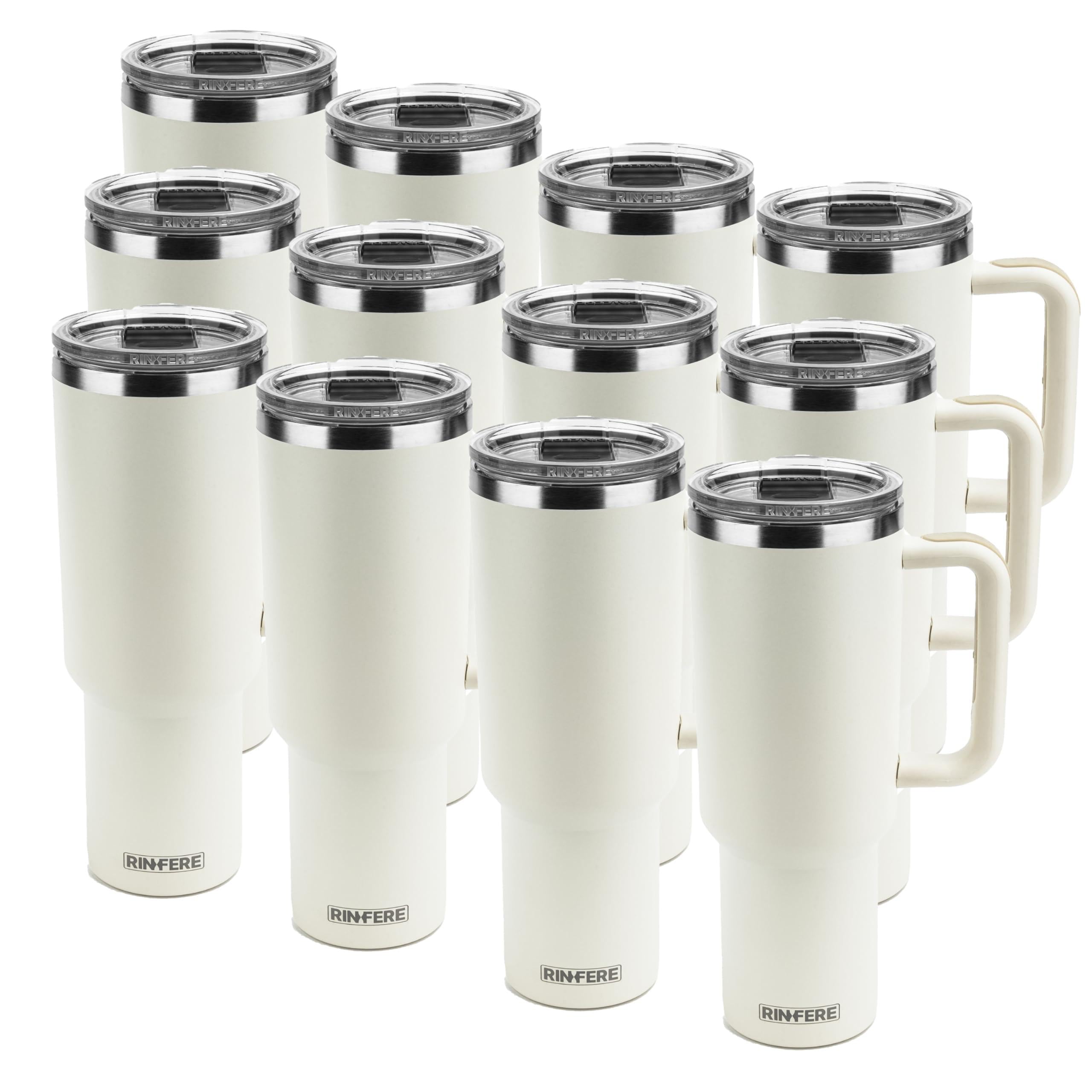 40 Oz Tumbler with Handle, Straw and Slide Lid - 100% Leak Proof, Cup Holder Compatible for Travel - Insulated Stainless Steel Cup (Sand, 4 Pack)